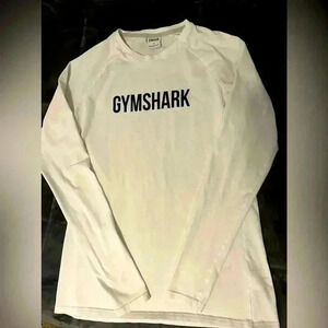 GYMSHARK long sleeve size small men’s white shirt, black logo